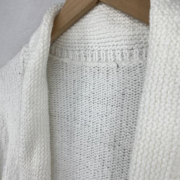 EILEEN FISHER Cardigan L Chunky Organic Cotton Shawl Open Front Off White - Picture 2 of 11